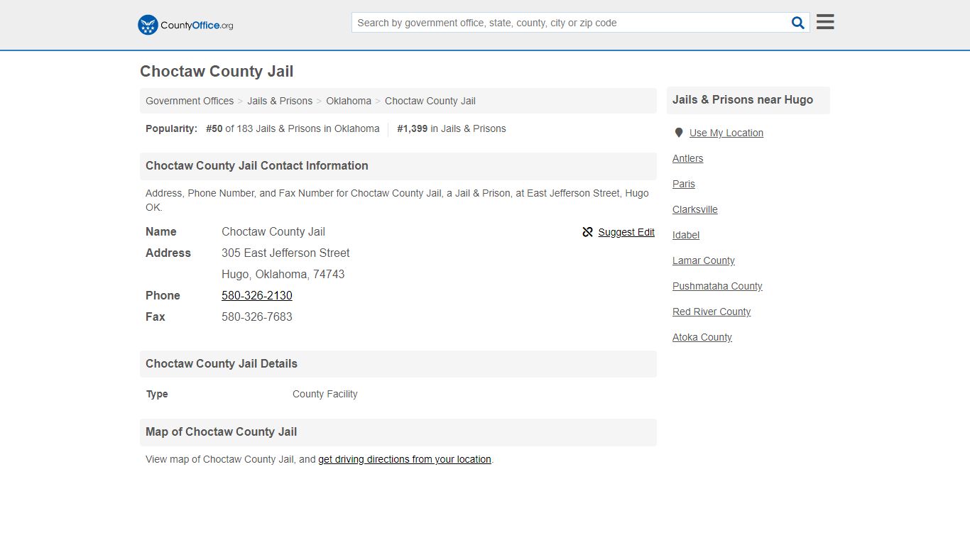 Choctaw County Jail - Hugo, OK (Address, Phone, and Fax)
